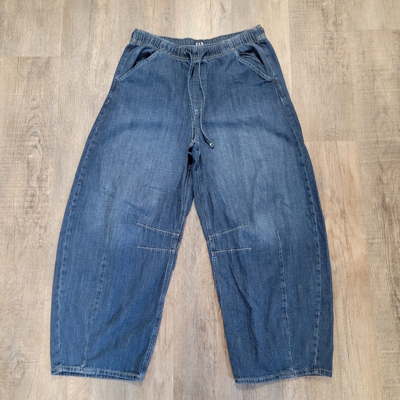 GAP Mid Rise Easy Horseshoe Jeans 12T Relaxed Barrel Leg Dark Indigo Cotton Tall - Picture 3 of 11